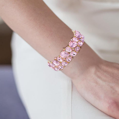 EVER FAITH Women's Wedding Party Jewelry Austrian Crystal 2 Layer Teardrop Stretch Bracelet for Her...