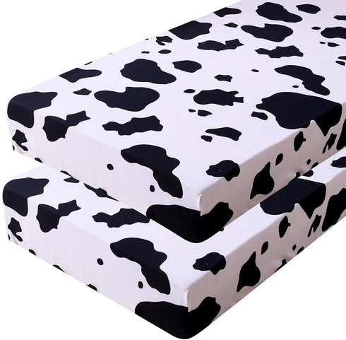 Soft Skin-friendly Printed Crib Sheet for Boys Girls,2 Pack Crib Mattress Sheet or Toddler Bed Sheet, Baby Fitted Crib Sheet (White Cow)...