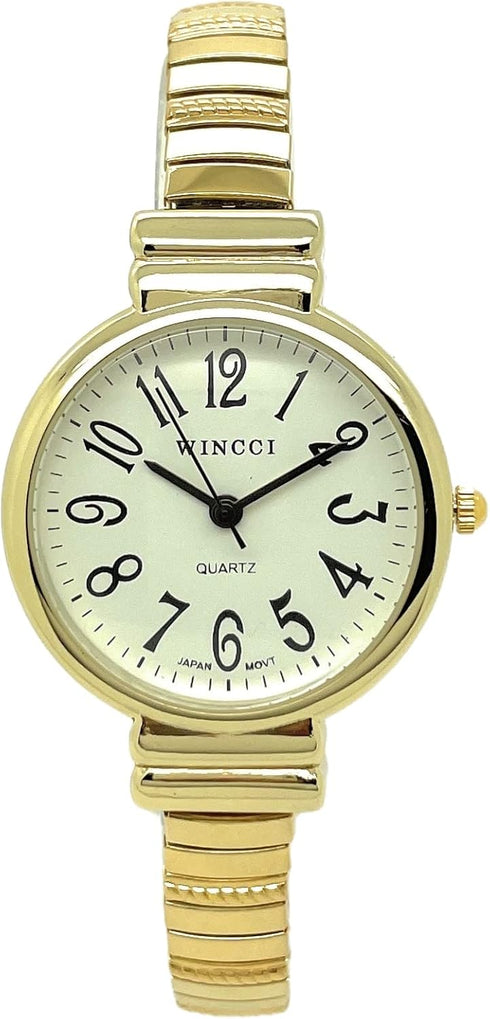 Ladies Easy to Read Numbers Round Stretch Elastic Band Analog Quartz Fashion Watch...