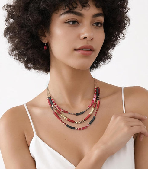 Layered Clay Bead Necklaces for Women Boho Beaded Statement Necklace Costume Jewelry Sets for Women Mothers Day Gifts...