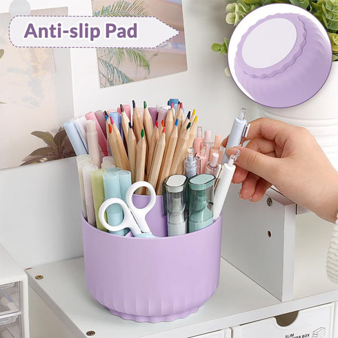 SKYDUE 360 Degree Rotating Desk Organizer, Dual-Purpose Pencil Pen Holder for Desktop, Rotating Desk Pen Organizer with 5 Slots Purple...