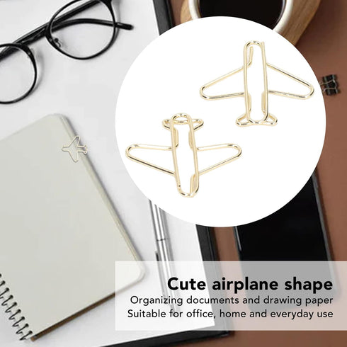 Clips Paper Clamps,100pcs Portable Anti Rust Electroplating Gold Cute Airplane Shaped Paper Clips for Office School and Home Supplies Paperclips T...