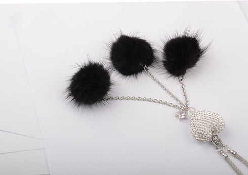 Bling Car Accessories,Black Bling White Heart and Fuzzy Drops Bling Rinestones Diamond Car Accessories Crystal Car Rear View Mirror Charms Hanging...