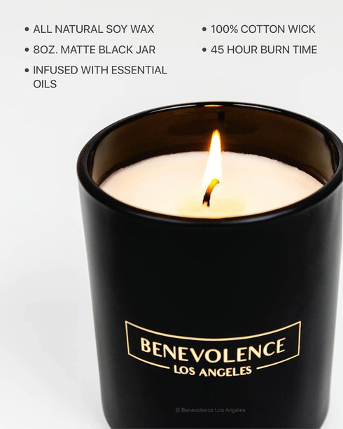 Benevolence LA Rose & Sandalwood Scented Candle | Soy Candles, Black Candle for Home | Gifts for Women and Men | Home Fragrance | Aromatherapy | 8...