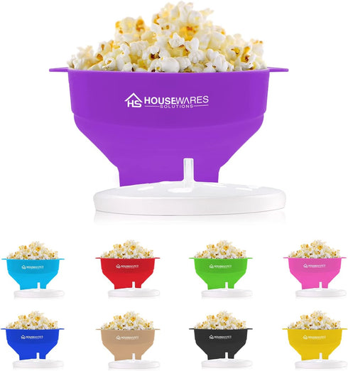 Collapsible Silicone Microwave Hot Air Popcorn Popper Bowl With Lid and Handles (Purple)...