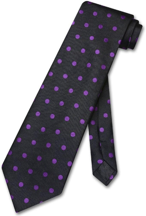 Vesuvio Napoli NeckTie BLACK w/PURPLE Polka Dots Design Men's Neck Tie...
