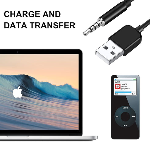 USB to 3.5mm Jack Audio Adapter, Male AUX Audio Jack to USB 2.0 Male Charge Cable Adapter Cord for iPod Shuffle MP3 Player Headphones Speakers and...
