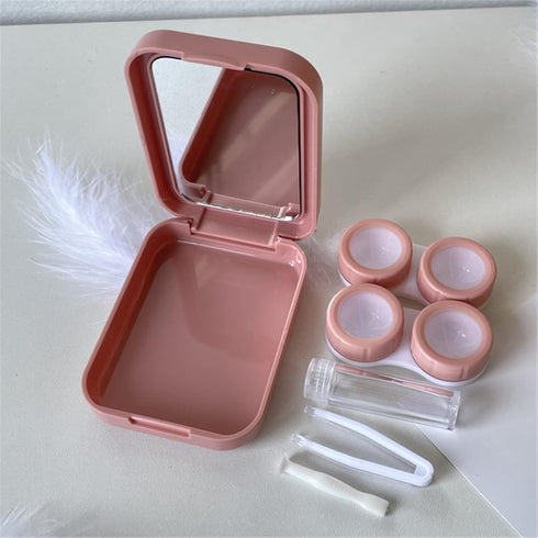Pink Contact Lens Case Travel Kit Portable Contact Case with Mirror Tweezers Remover Tool Solution Bottle for Daily Outdoor Office...