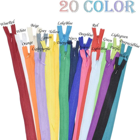 40Pcs 20 Inch Mixed Colors Nylon Invisible Zippers Sewing for Tailor Sewing Crafts, Dresses, Skirts, Pillows DIY Crafter's Special (20 Colors)...