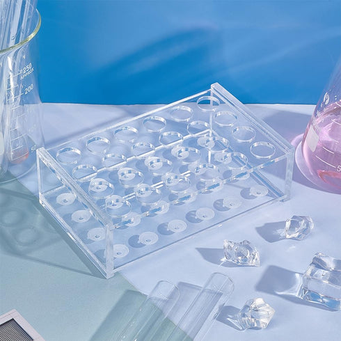 OLYCRAFT 24 Sockets Acrylic Clear Test Tube Rack Transparent Acrylic Test Holder Rack Centrifuge Tube Holder Labortory Display Stands for 5ml Test...