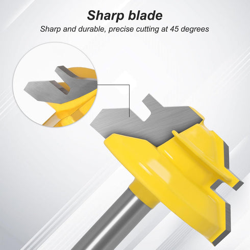 45 Degree Lock Miter Router Bit Set, 3PCS Tungsten Carbide 1/4 Inch Shank Woodworking Tools, Includes 1/4 to 1/2 Inch Collet Converter for Cutting...
