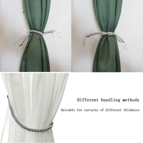 BEL AVENIR Curtain Rope Tiebacks, Drapery Rope Holdbacks with 4 Metal Screw Hooks, 2 Pair - Silver...
