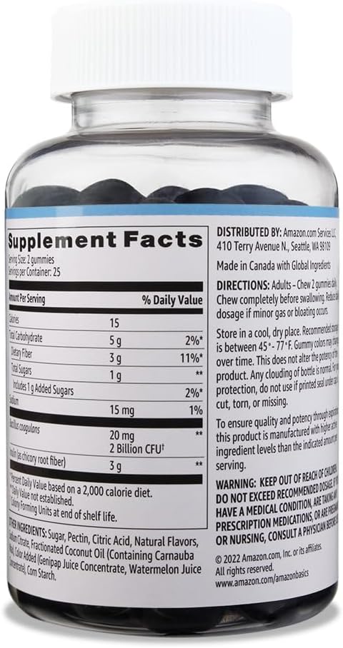 Amazon Basics Prebiotic & Probiotic Gummies, 2 Billion CFU, Blue Raspberry, 50 Count (2 per Serving) (Previously Solimo)...