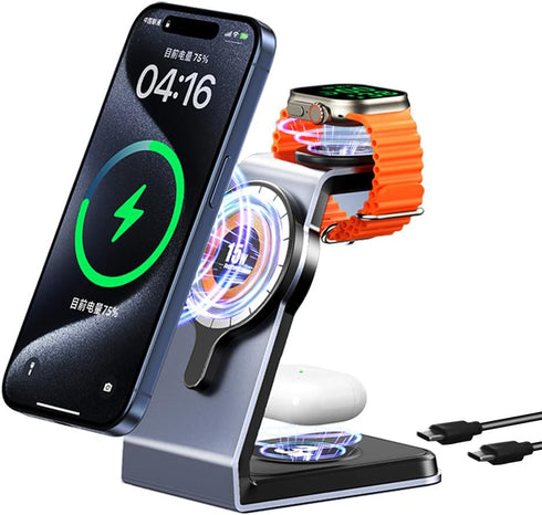 3 in 1 Magnetic Wireless Charging Station 18W Max for Apple iPhone/iWatch/Airpods,iPhone15,14,13,12,11 (Pro,Pro Max)/XS/XR/XS, iWatch9/8/Ultra2/1/...