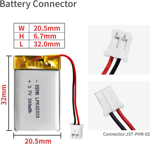 EEMB Lithium Polymer Battery 3.7V 300mAh 602030 Lipo Rechargeable Battery Pack with Wire JST Connector for Speaker and Wireless Device- Confirm De...