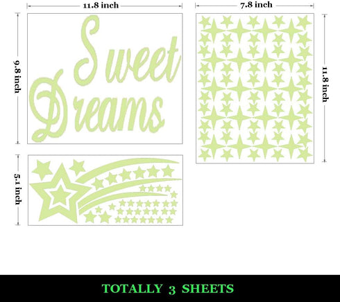 121Pcs Glow in The Dark Ceiling Wall Stickers Stars and Words - Sweet Dreams - Glowing Wall Decor for Kids Nursery Bedroom Living Room...