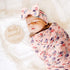 BQUBO Baby Girl Newborn Receiving Blanket with Bow Hat Headband Wooden Birth Announcement Card Set Baby Floral Print Nursery Swaddle Wrap...