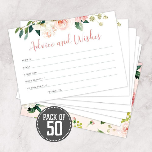 Set of 50 Advice and Wishes Cards - Double Sided Floral Cards, Perfect for the Bride and Groom, Baby Shower, Bridal Shower, Wedding Shower, Gradua...