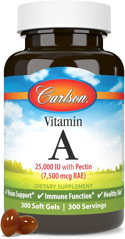 Carlson - Vitamin A, 25000 IU (7500 mcg RAE) with Pectin, Vision Health, Helps Night Vision, Skin Health, 300 Softgels...