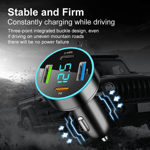 Car Charger,4-in-1 Super Fast Car Charger Adapter with Voltmeter & Blue LED,Universal PD+QC3.0+USB C Ports Car Cigarette Lighter USB Charger Compa...