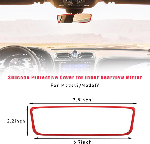 Car Rear View Mirror Protector Frame, Silicone Auto Rearview Mirror Protection Cover Compatible with Model 3/ Y, Interior Rear View Decoration Tri...