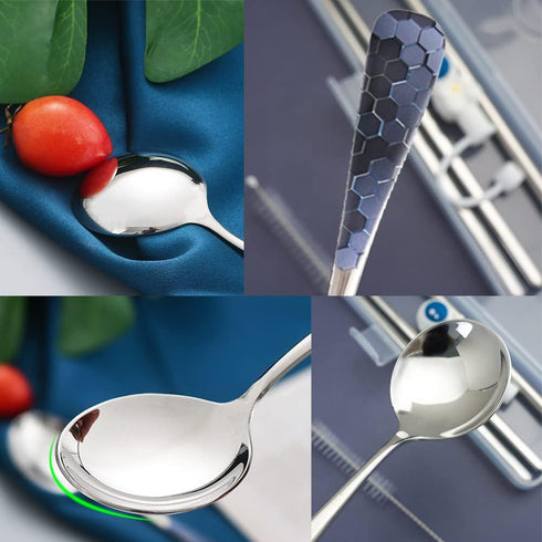 Stainless Steel Coffee Round Spoon,Korean Dessert Spoon,Hexagonal Pattern Mixed Color Tea Spoon for Home, Kitchen or Restaurant, Set of 4 Coffee S...