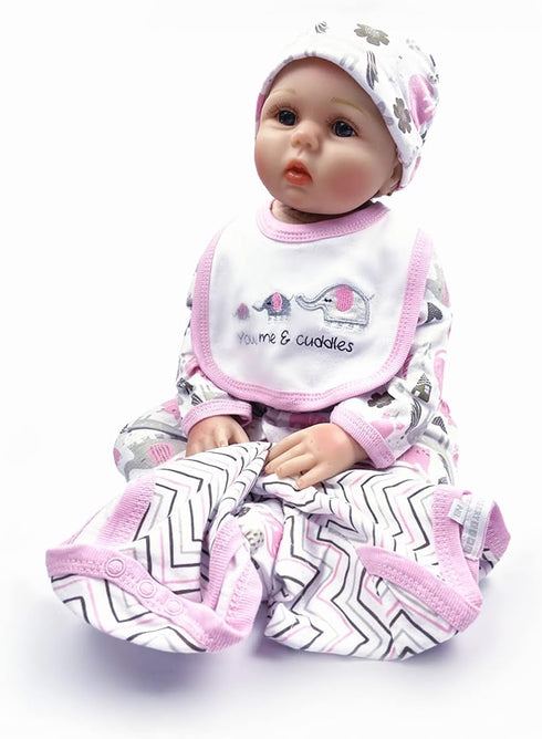 Reborn Baby Girl Doll Clothes 22 inch Newborn Outfits Accesories Elephant 5 Piece Set for 20-22 inch Reborn Doll Matching Clothing...