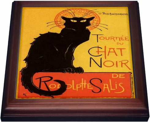 3dRose Le Chat Noir-Advertising, Art Nouveau, Black Cat, Cat, Cats, Chat Noir, Le Chat Trivet with Ceramic Tile, 8 by 8", Brown...