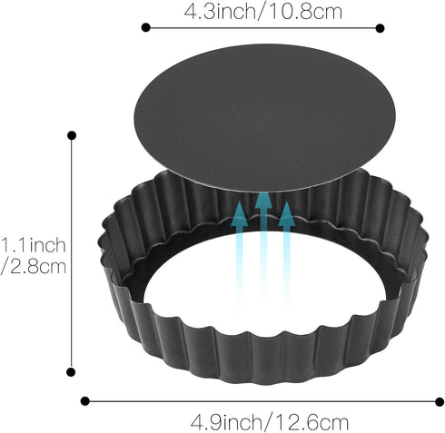 Mini Tart Pans Removable Bottom Pie Pans Mini Quiche Pans for Baking Tartlet Tart Mold 5 Inch Carbon Steel Reusable Baking Tools Black Round Set o...