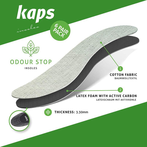 6 Pair Pack Anti Odour Shoe Insoles Set with Odor Eating Charcoal, Shoe Inserts, Kaps Odour Stop...