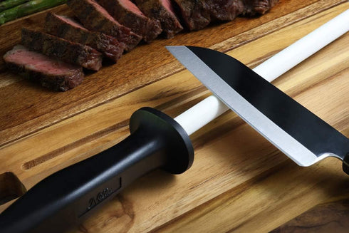 Professional 11.5 Inch Ceramic Honing Rod Has 2 Grit Options, a Firm-Grip Handle, Hanging Ring, and Japanese Ceramic. Noble Home & Chef Sharpening...