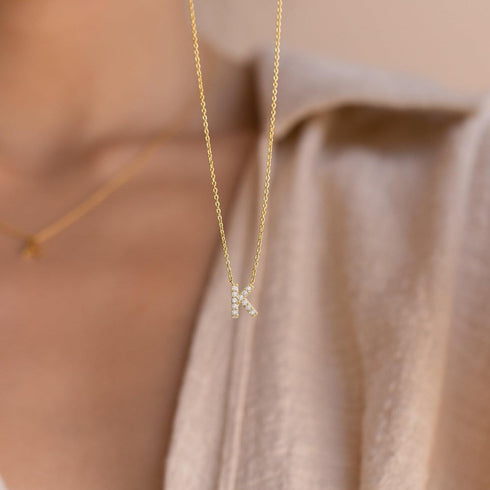 Initial Necklaces for Women Dainty Gold CZ Letter Necklace 14K Gold Plated Trendy Simple Cute Gold Choker Necklace Personalized Name A-Z Capital N...