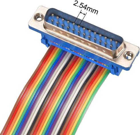 uxcell IDC Rainbow Wire Flat Ribbon Cable DB25 Male to DB25 Male Connector 2.54mm Pitch 11.8inch Length...