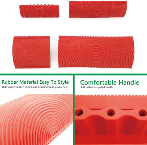4 Pieces Wood Graining Tool,Wood Grain Tool, Rubber Wood Pattern Graining Knurling Tool On All Surfaces...