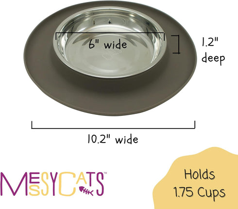 Messy Cats Single Silicone Feeder with Stainless Saucer Shaped Bowl | Anti-Slip Non-Skid Cat Food Bowl | One Cat Bowl in Feeding/Water Station | 1...