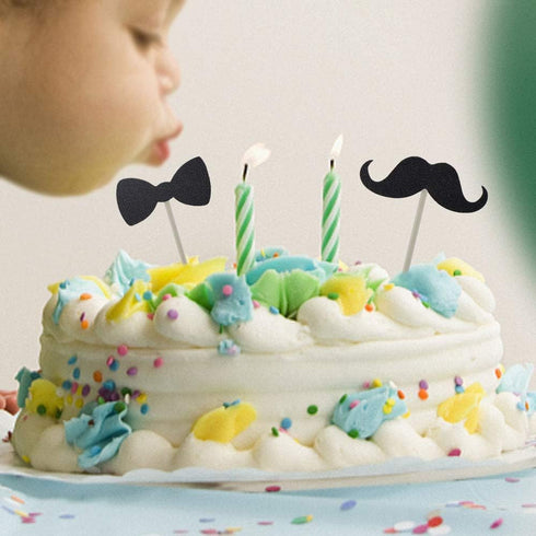 Cupcake Toppers Mini Black Bowtie Mustache Hat Neckcloth Adult Ceremony Birthday Celebration Decorations DIY Home Baby Shower Theme Party Food Fru...