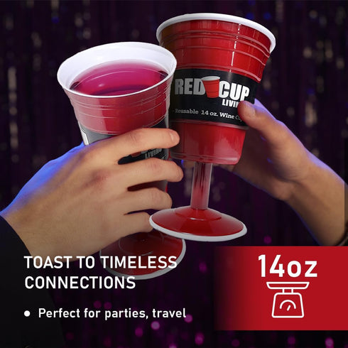 Reusable Red Plastic Wine Glasses with Stem, 14oz, Unique Heavy-Duty Drinking Glasses for Parties, Durable Champagne Flutes, Cute Sturdy Big Grip ...