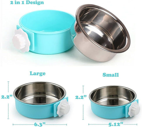 Love Dream Crate Dog Cat Bowls, Removable Stainless Steel Hanging Pet Cage Bowls for Kennel, Water Food Feeder Bowls Cage Coop Cup for Cats, Dogs,...