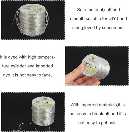 PH PandaHall 60 Yards Clear Elastic String Cord, 0.8mm Polyester Stretch Thread Elastic Bracelet Rope Crystal Beading Cord for Party Decor Jewelry...