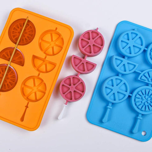 Webake Ice Cube Trays Silicone Fruit Molds, Ice Cube Fruit Popsicle Molds with Reusable Sticks, 2 Pack Giant Lollipop Mold, Fruit Shape Chocolate ...