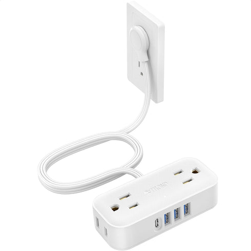 TROND Travel Power Strip with USB Ports, 5ft Flat Plug Extension Cord with Multiple Outlets, Small Wall Mount Extender Adapter for Office Dorm Roo...