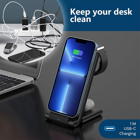 MMOBIEL Wireless Charger Compatible with iPhone, Apple Watch and AirPods - Foldable 3-in-1 Wireless Charging Station Compatible with Qi Magsafe Ch...