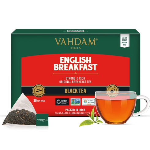 VAHDAM, English Breakfast Black Tea Bags (30 Count) High Caffeine | Strong, Robust & Flavoury | Individually Wrapped Pyramid Tea Bags | Full Bodie...
