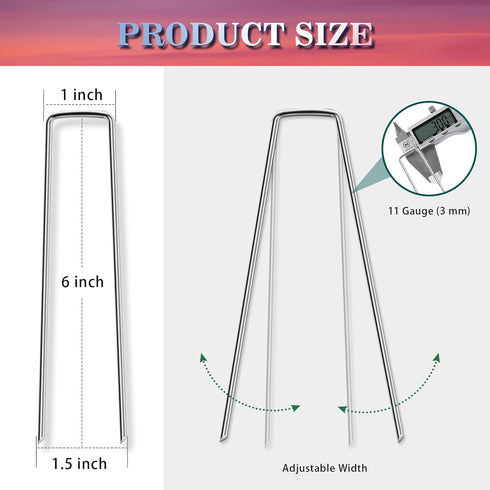Gtongoko 20 Pack Garden Stakes Tent Stakes Galvanized Landscape Staples 11 Gauge 6 Inch Anti-Rust Ground SOD Pins for Weed Barrier Fabric, Irrigat...