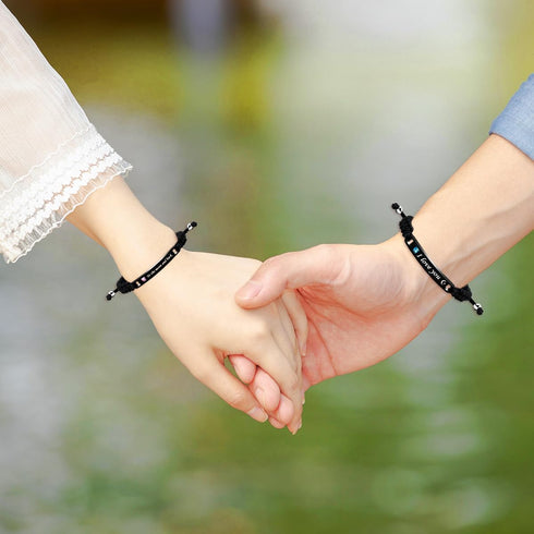 Uloveido 1 Pair Handmade Braided Engraved Bracelets for Couples, Couples His and Hers Bracelets for Men Women Him and Her Birthday Valentine's Day...