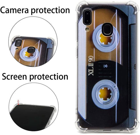 Case for Galaxy A20 with Reinforced Corners TPU Soft Bumper Retro Music Cassette Tape Case Compatible with Samsung Galaxy A20/A30...