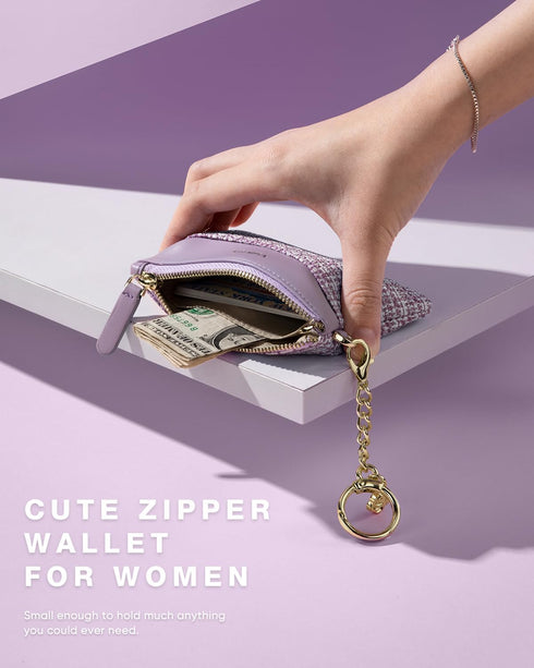 Slim Coin Purse with Keychain Minimalist Zipper Pouch Change Wallet Rfid Blocking Credit Card Wallet for Women (Purple)...
