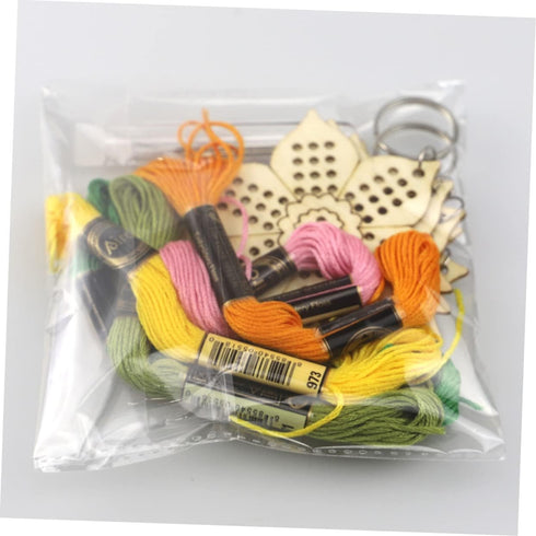 NUOBESTY 5pcs Set Flower Cross Keychain Cross Stitch Keychain Kit Sunflower Keychain Cross Stitch Stamped Kit Embroidery Kits Key Carabiner Craft ...