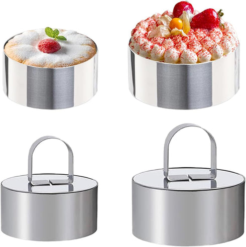 Uncle Jack 4 Pieces Round Cake Ring Molds, Stainless Steel Cake Ring Mold with Pusher, for Kitchen Tools, Baking Pastry, Mousse (Include 4 Rings a...