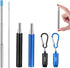 2 Pack Reusable Metal Straws Collapsible Stainless Steel Drinking Straw Travel Portable Telescopic Straw with Case,2 Cleaning Brushes Included Bla...
